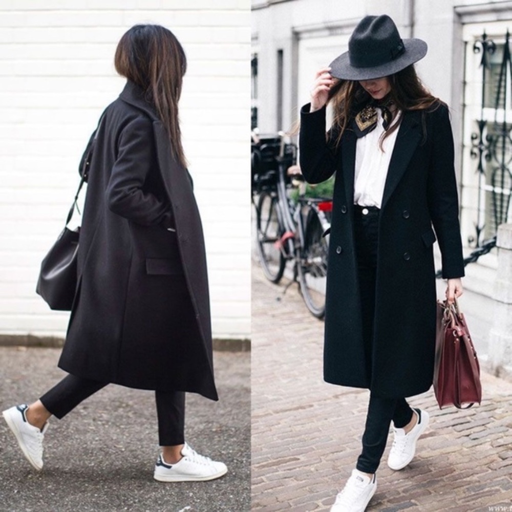 Classic Black wide collar trench Peacoat coat jacket